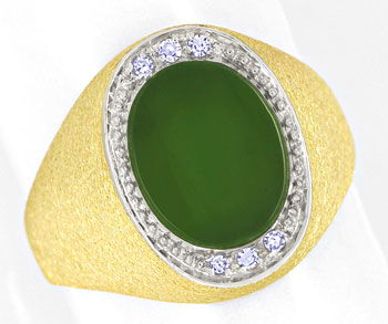Foto 1 - Siegelring mit Jadeit Platte und Diamanten 14K Gelbgold, R8518