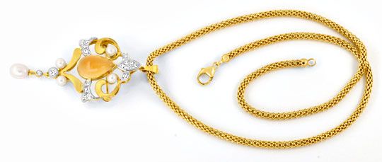 Foto 1 - Citrin Brillanten-Collier Brosche Goldkette Perlenkette, S3998