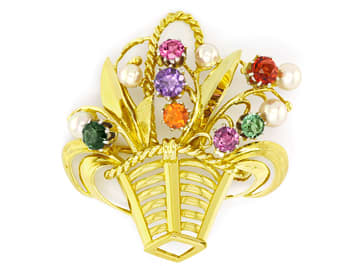 Foto 1 - Blumenkörbchen-Brosche mit Perlen Edelsteinen, S5410