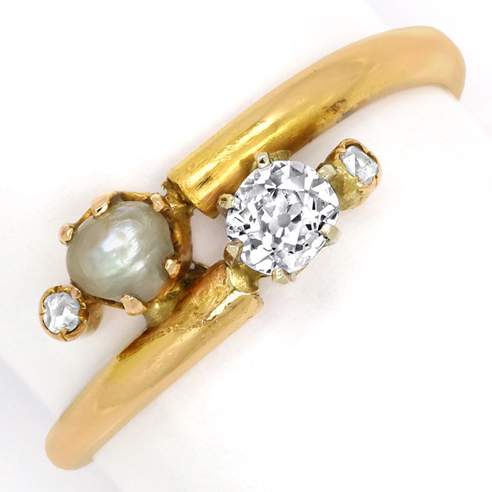 Foto 2 - Feiner antiker Ring mit Perle und Diamanten in Gold 18K, S9733