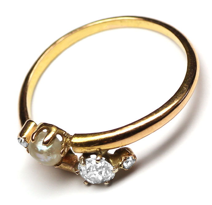 Foto 3 - Feiner antiker Ring mit Perle und Diamanten in Gold 18K, S9733